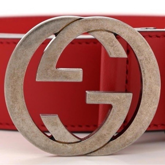 Gucci Red Rosso Leather Belt with Silver GG Logo Buckle main image 7